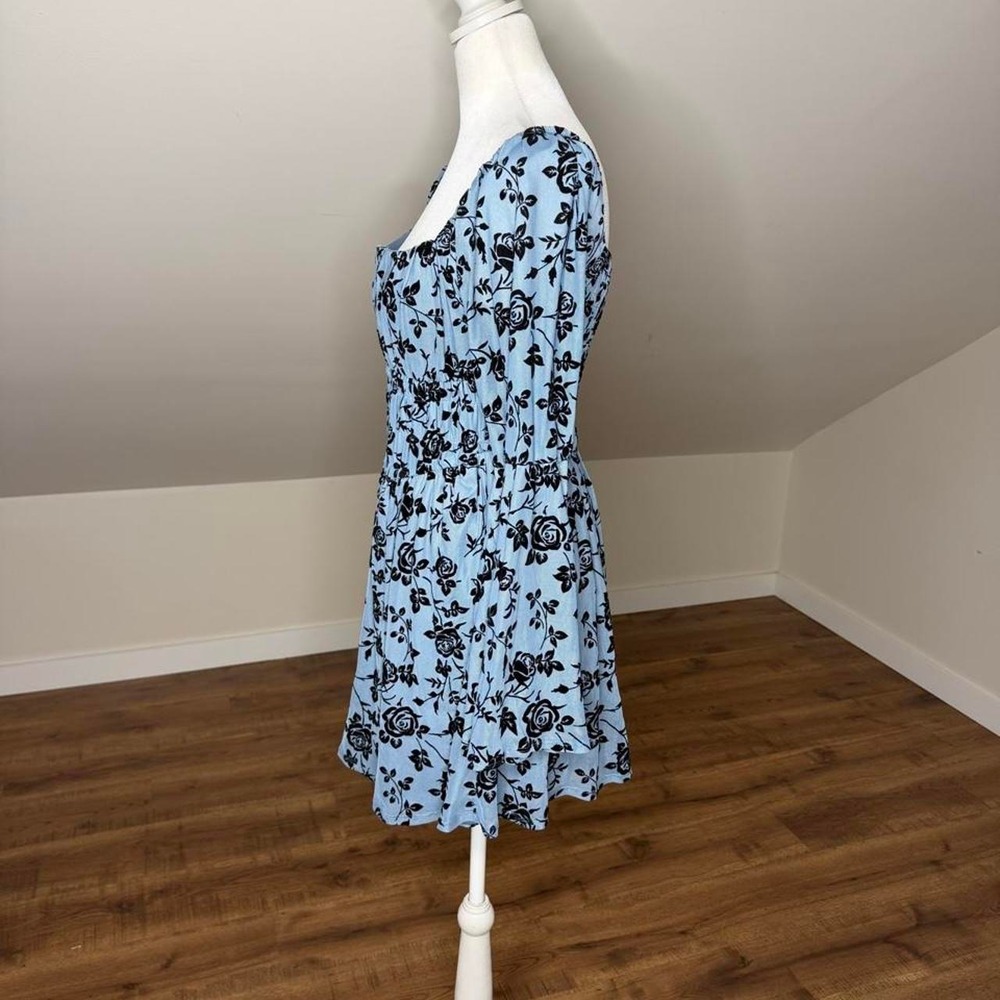 One Clothing LA Blue Black Rose Mini Dress M Whimsigoth Witchy Bell Sleeve - Picture 4 of 6